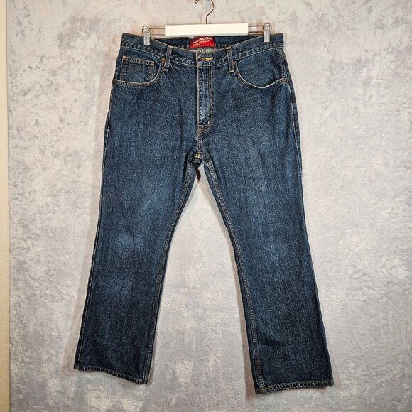 Arizona Jean Co. Original Boot Cut Jeans Dark Blue Denim Mens Size 34x32 retro - Picture 1 of 16
